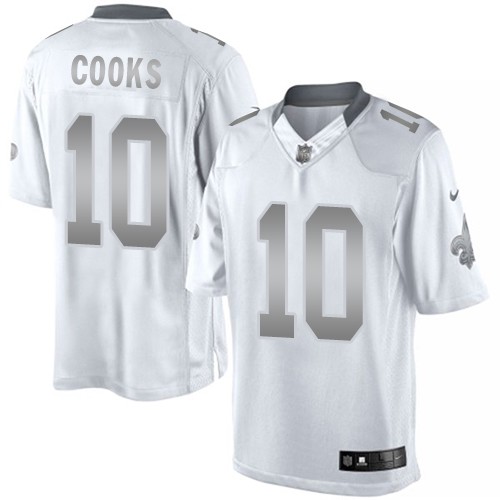 Men's Elite Brandin Cooks Nike Jersey White - #10 Platinum NFL New Orleans Saints